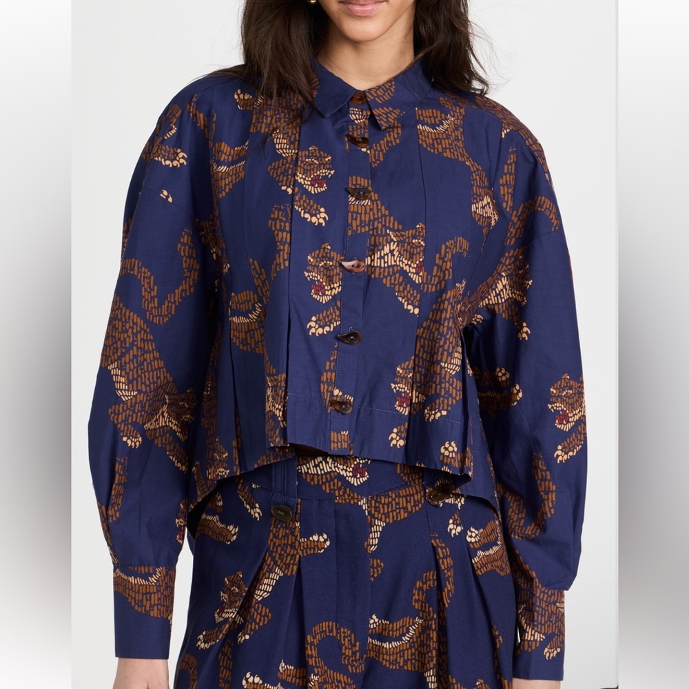 Farm Rio Navy Blue Button-Up Women Top